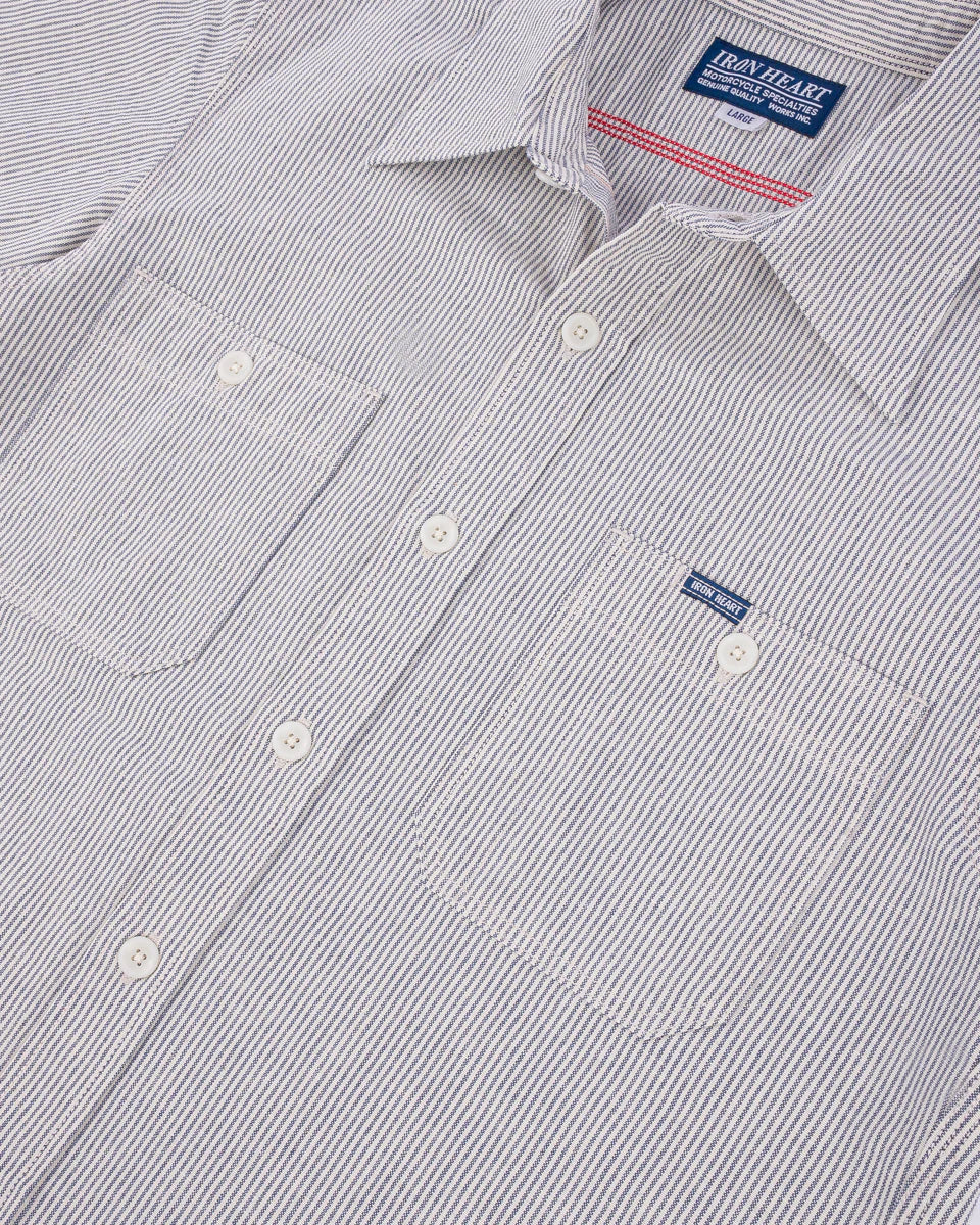 Iron Heart IHSH-420-HIC 5oz Selvedge Ox Cloth Short Sleeved Work Shirt - Hickory Stripe