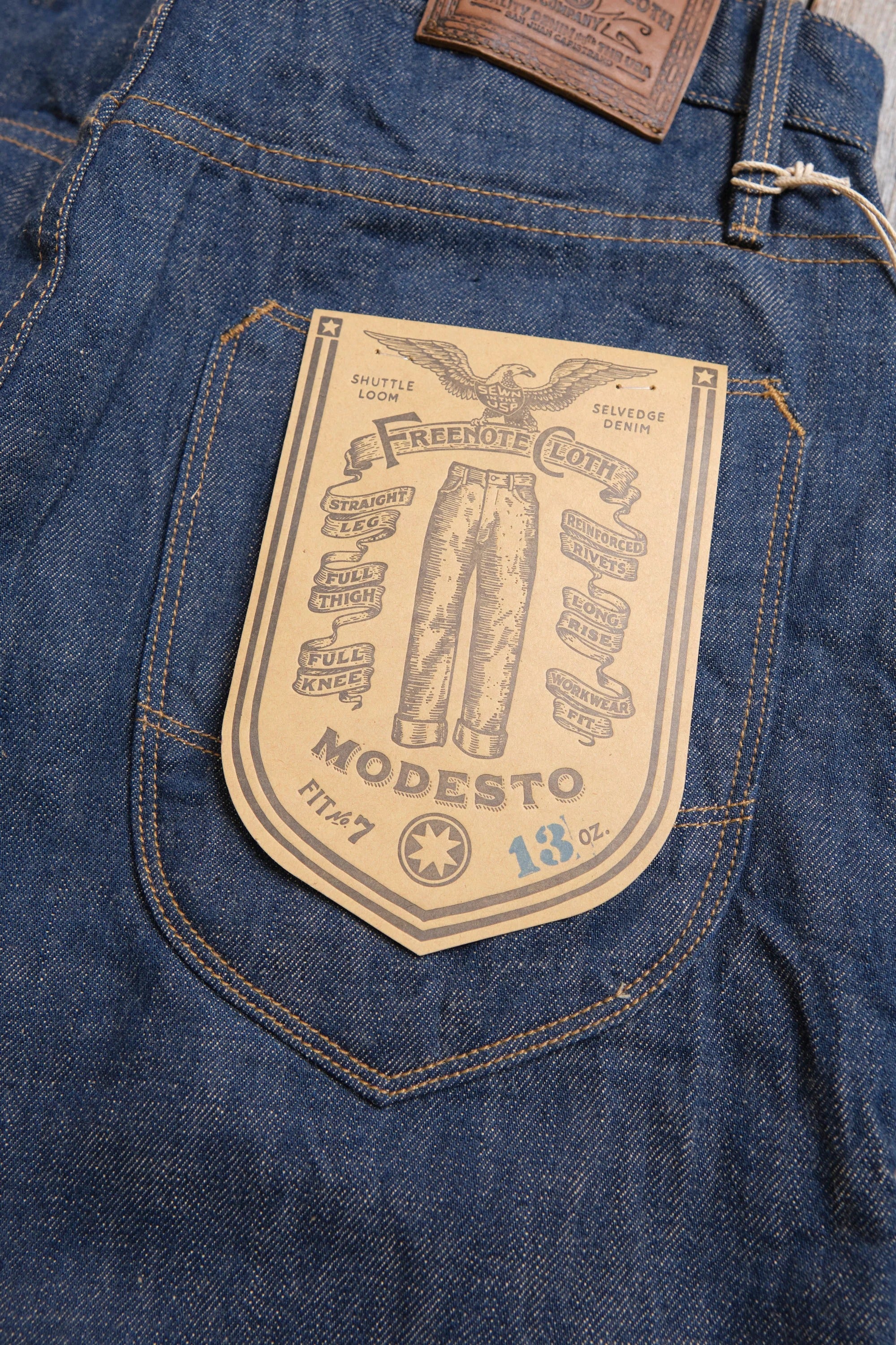 Freenote Cloth Modesto - 13oz Natural Rinsed Indigo
