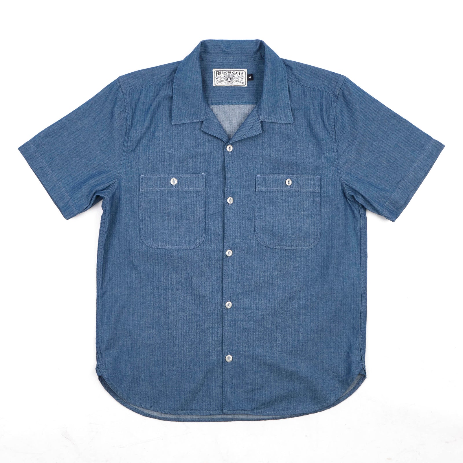 Freenote Cloth Dayton S/S - Blue Herringbone