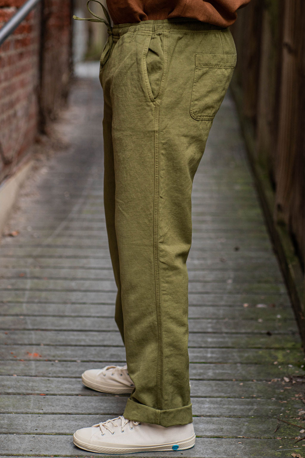 Brown Linen Drawstring Pants