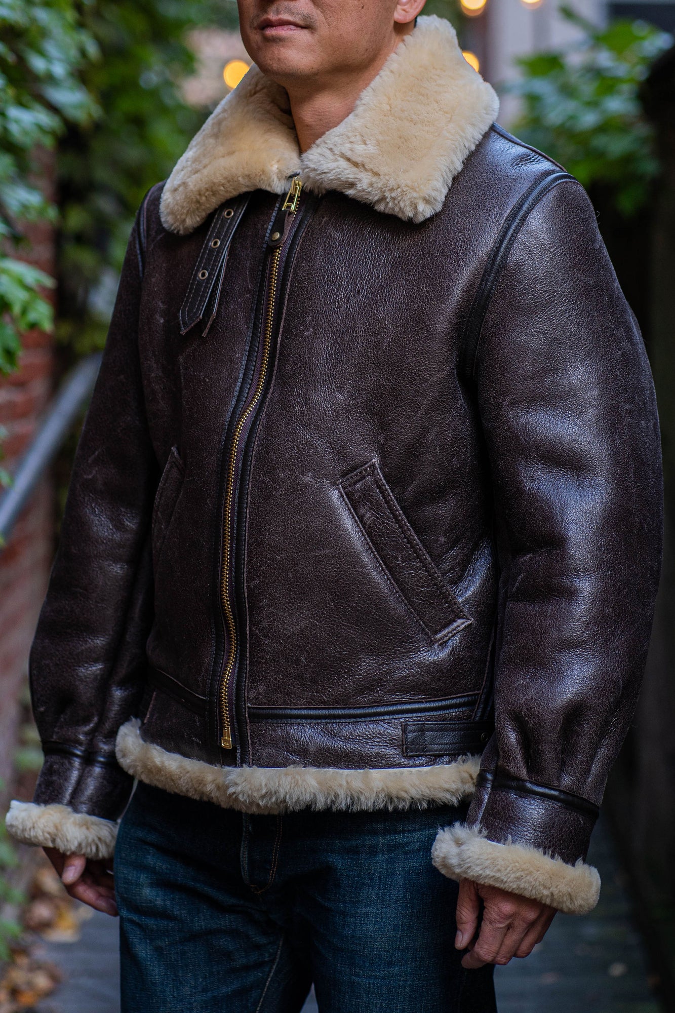 Schott NYC 257S Classic B-3 Sheepskin Leather Bomber Jacket - Brown