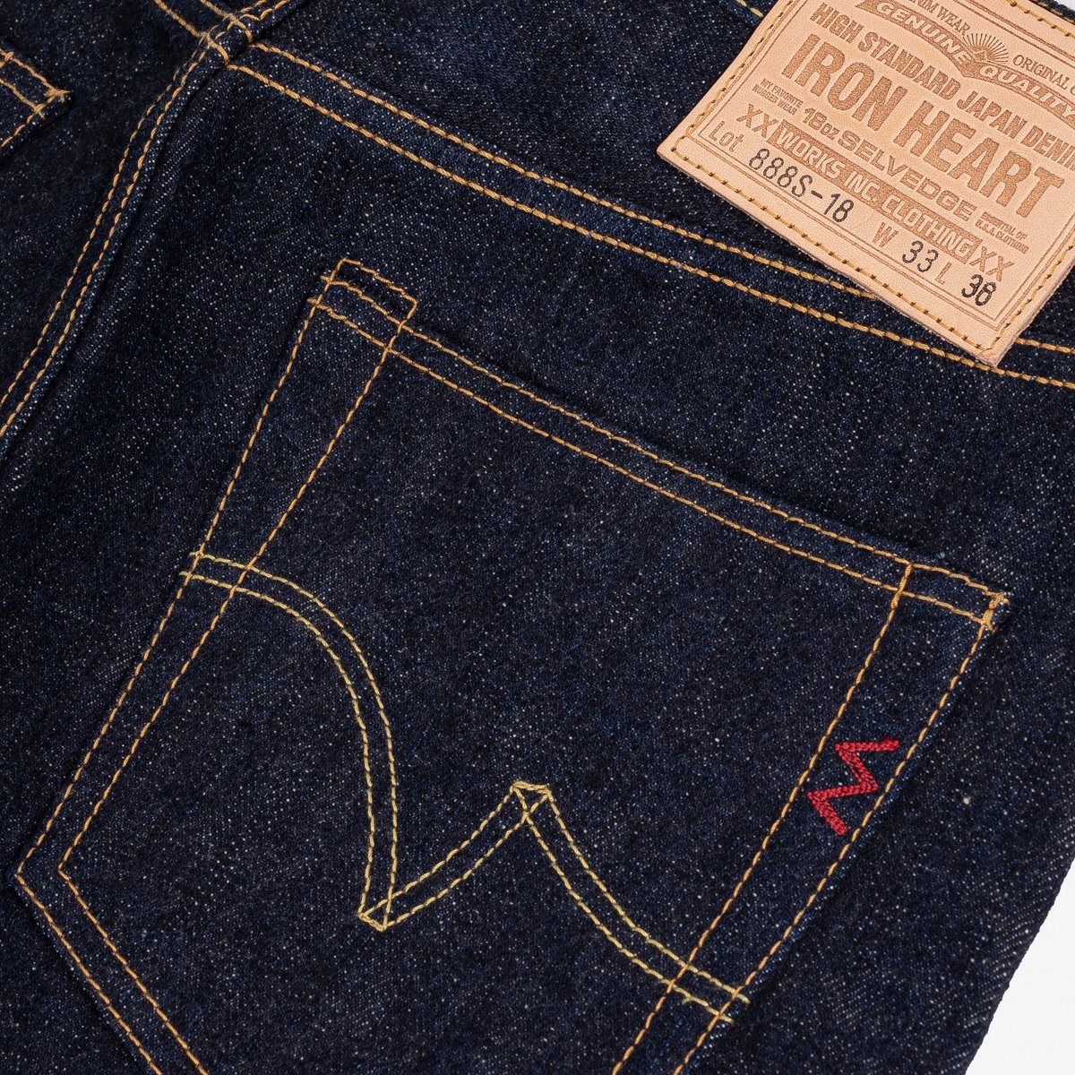 Iron Heart IH-888S-18 18oz Vintage Selvedge Denim Medium/High Rise Tapered Cut Jeans - Indigo