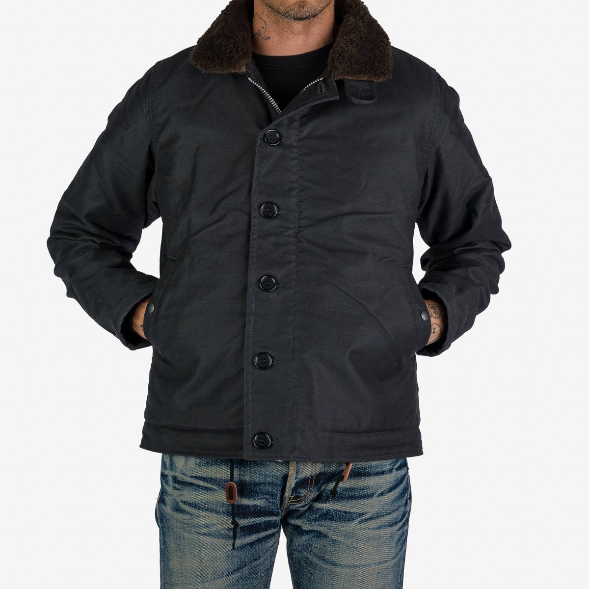 Iron Heart IHM-37-BLK Oiled Whipcord N1 Deck Jacket - Black