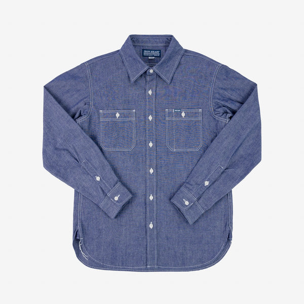 Iron Heart IHSH-363-NAV 10oz Organic Chambray Work Shirt - Navy