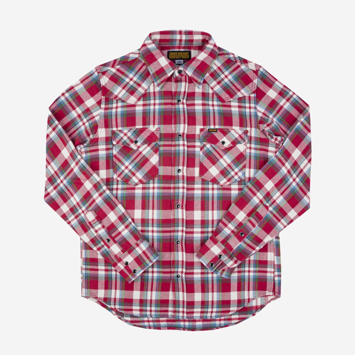 Iron Heart IHSH-377-RED Ultra Heavy Flannel Crazy Check Western Shirt - Red