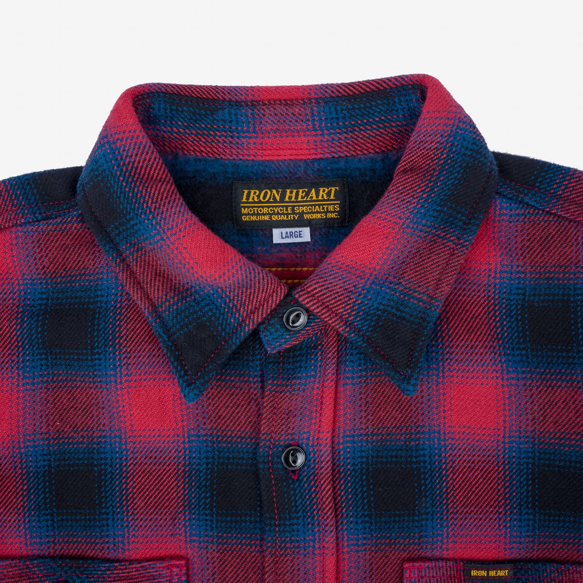 Iron Heart IHSH-379-RED - Ultra Heavy Flannel Ombré Check Work Shirt - Red