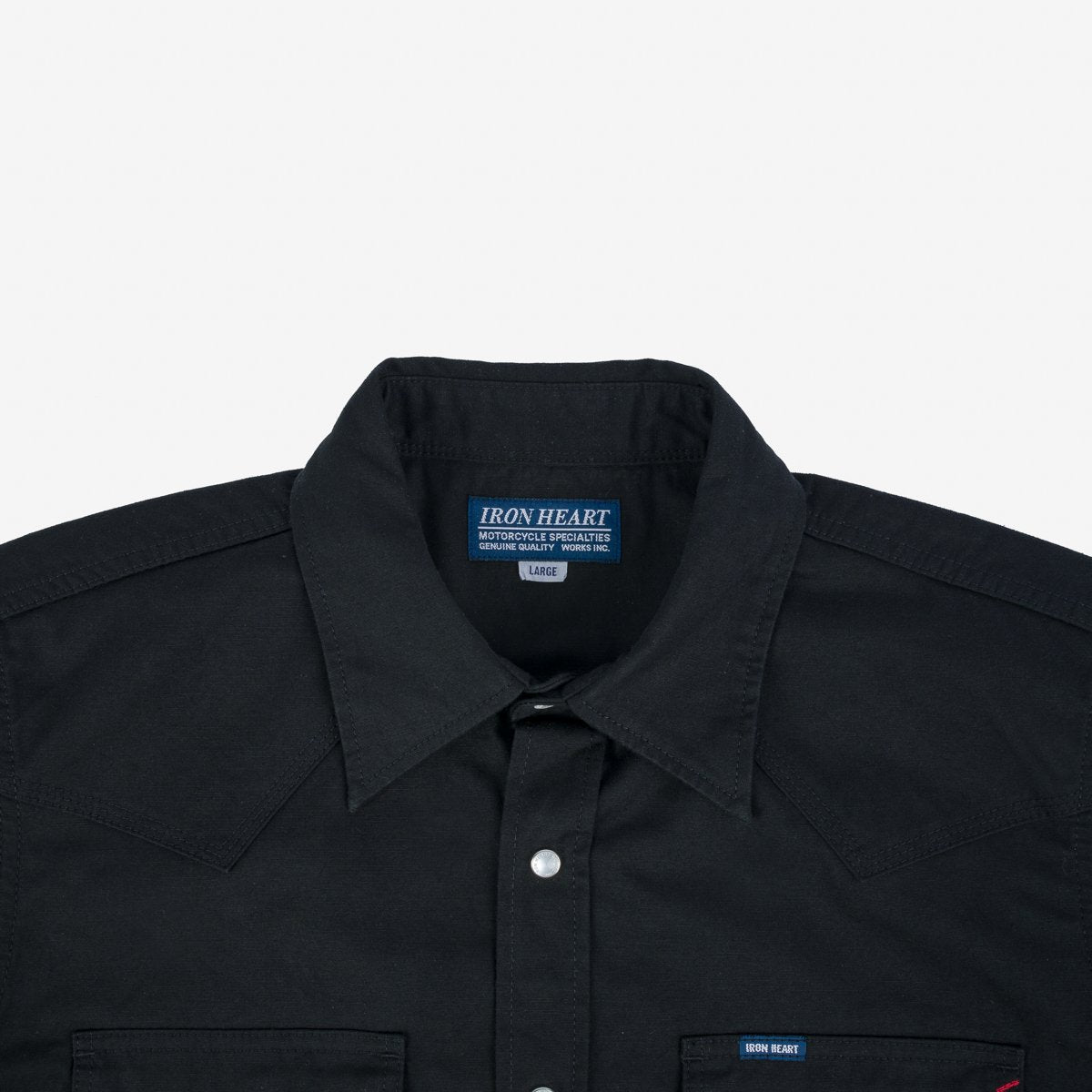 Iron Heart IHSH-387-BLK 7oz Fatigue Cloth Short Sleeved Western Shirt - Black