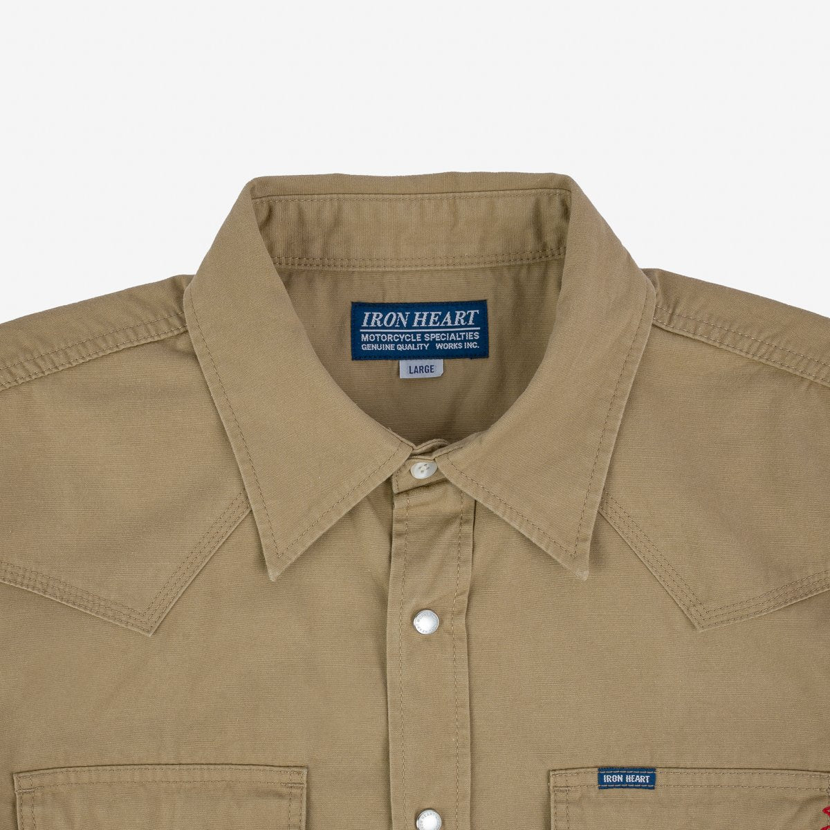 Iron Heart IHSH-387-KHA 7oz Fatigue Cloth Short Sleeved Western Shirt - Khaki