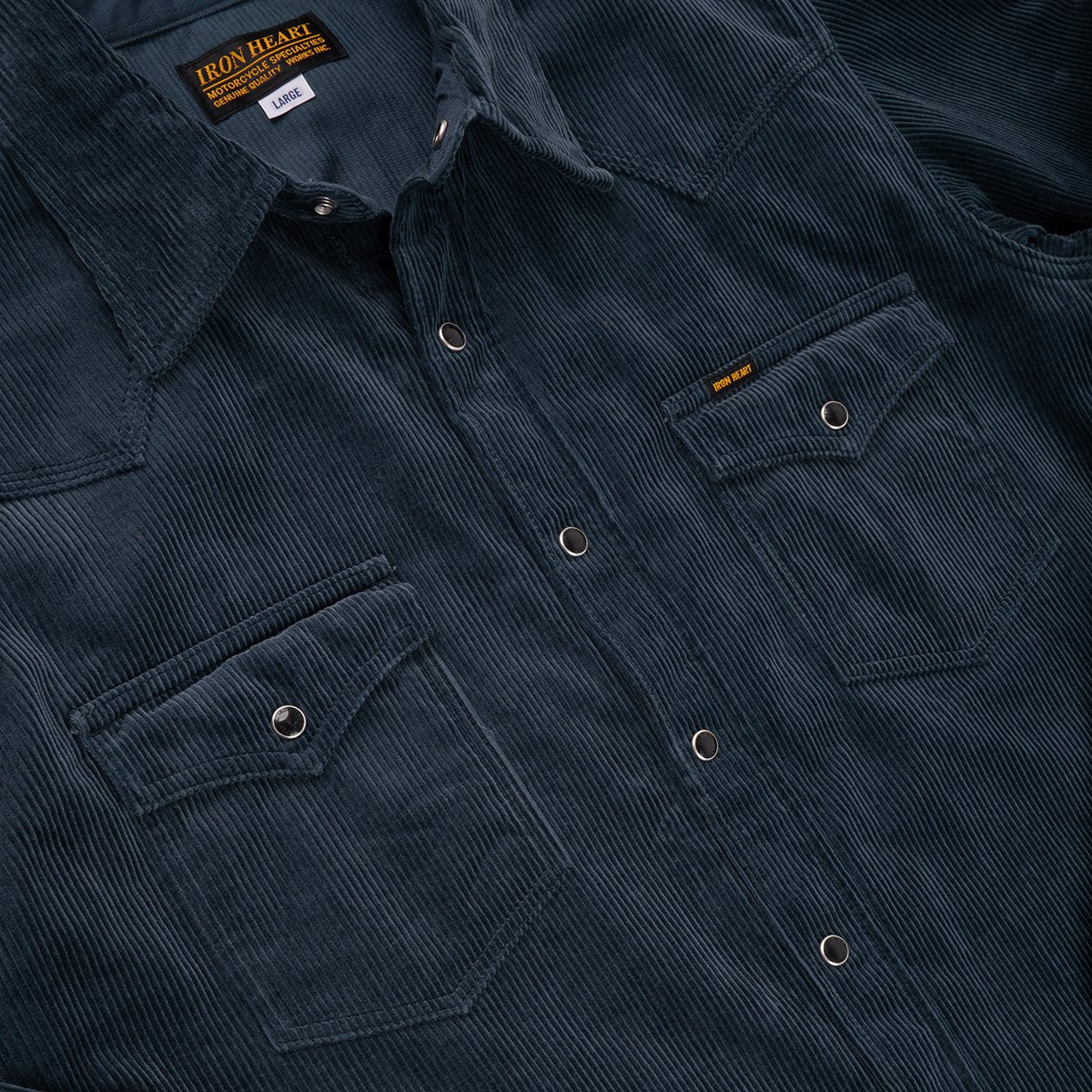 Iron Heart IHSH-398-NAV 11oz Corduroy Western Shirt - Navy