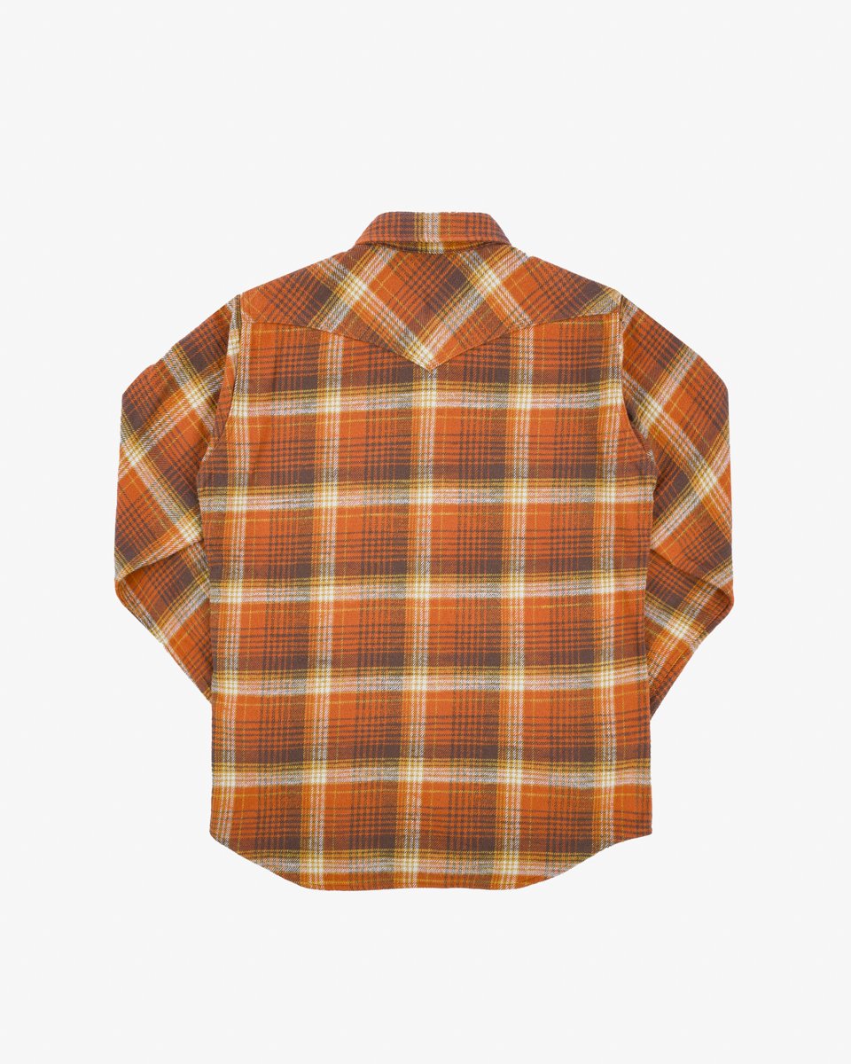 Iron Heart IHSH-399-ORA 12oz Slubby Heavy Flannel Check Western Shirt - Orange