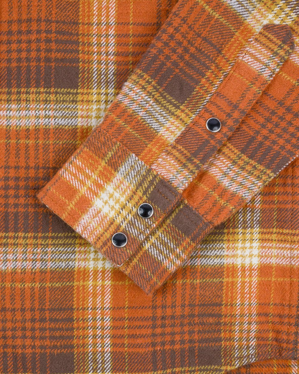 Iron Heart IHSH-399-ORA 12oz Slubby Heavy Flannel Check Western Shirt - Orange