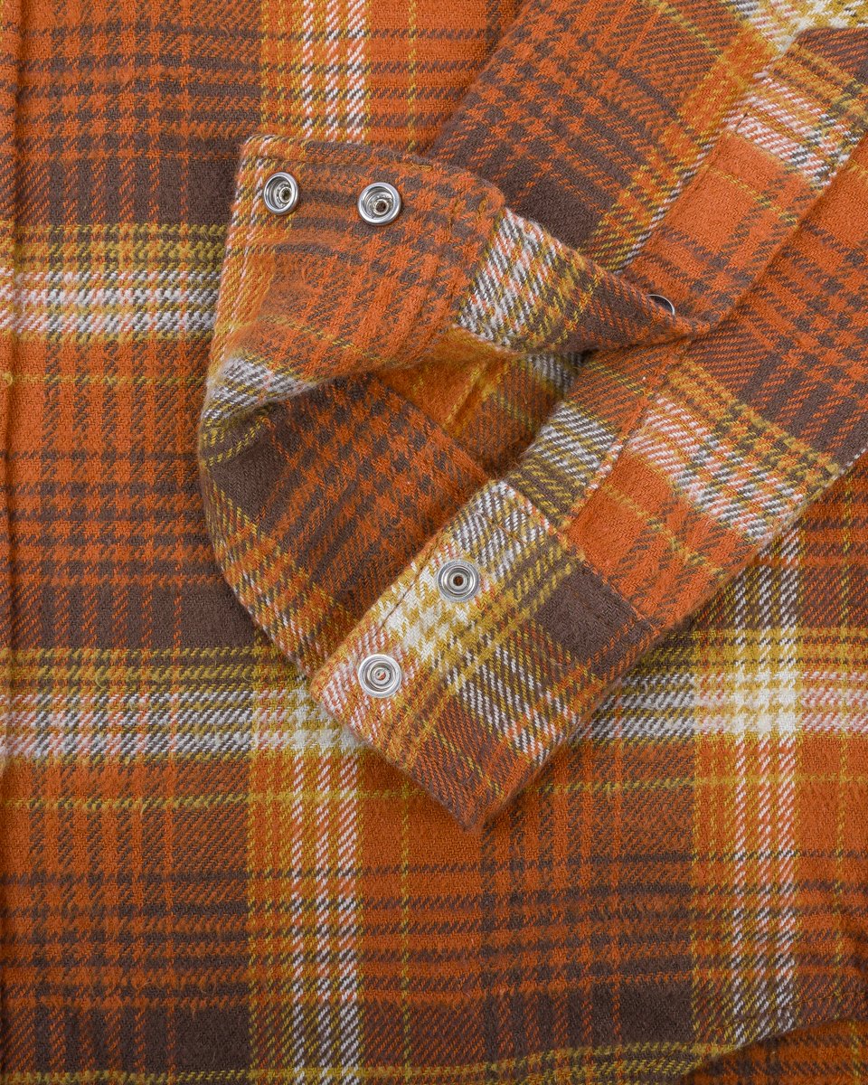 Iron Heart IHSH-399-ORA 12oz Slubby Heavy Flannel Check Western Shirt - Orange