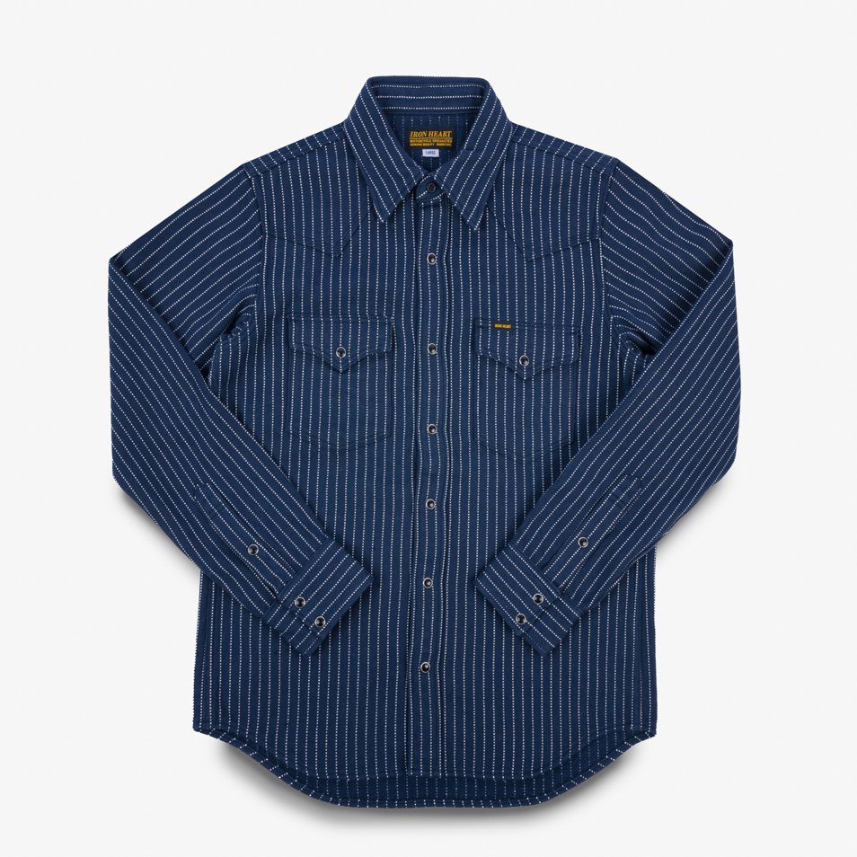 Iron Heart IHSH-401-NAV Ultra Heavy Flannel Chalk Stripe Western Shirt - Navy