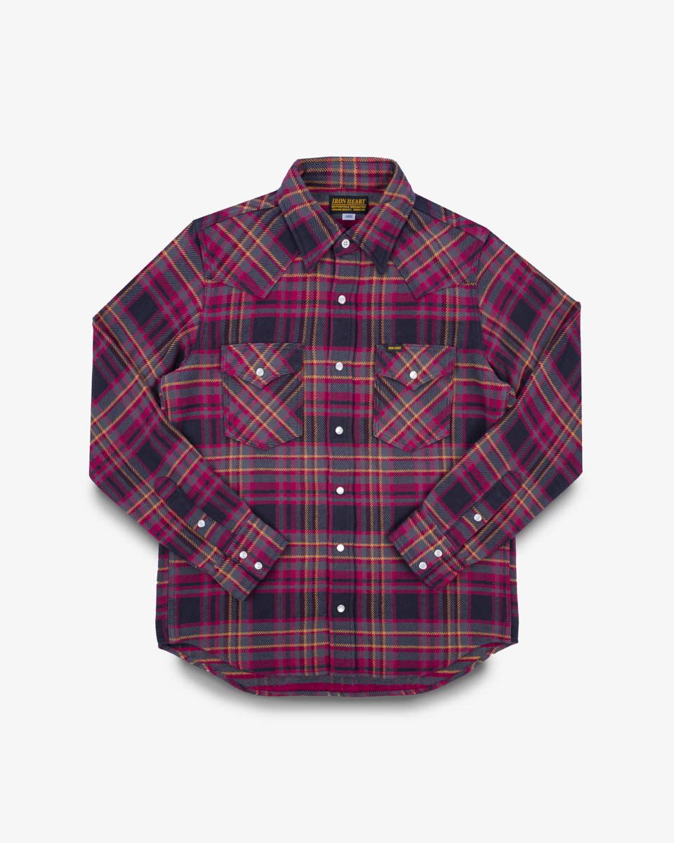 Iron Heart IHSH-403 11oz Ultra Heavy Flannel Check Western Shirt - Grey