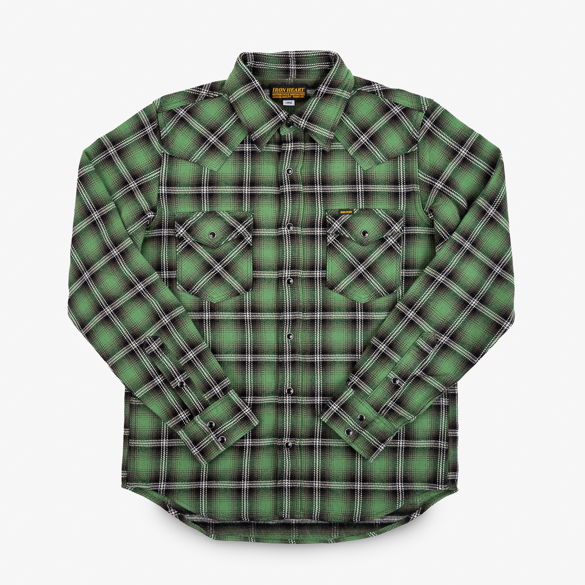 Iron Heart IHSH-405-GRN 12oz Ultra Heavy Flannel Check Western Shirt - Green