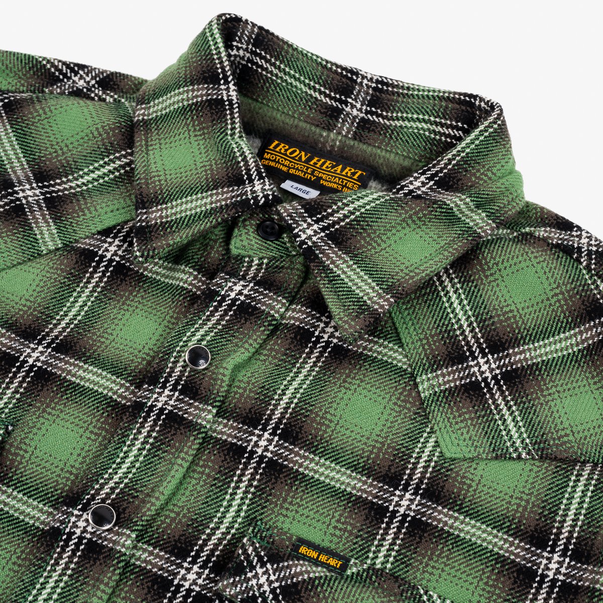 Iron Heart IHSH-405-GRN 12oz Ultra Heavy Flannel Check Western Shirt - Green