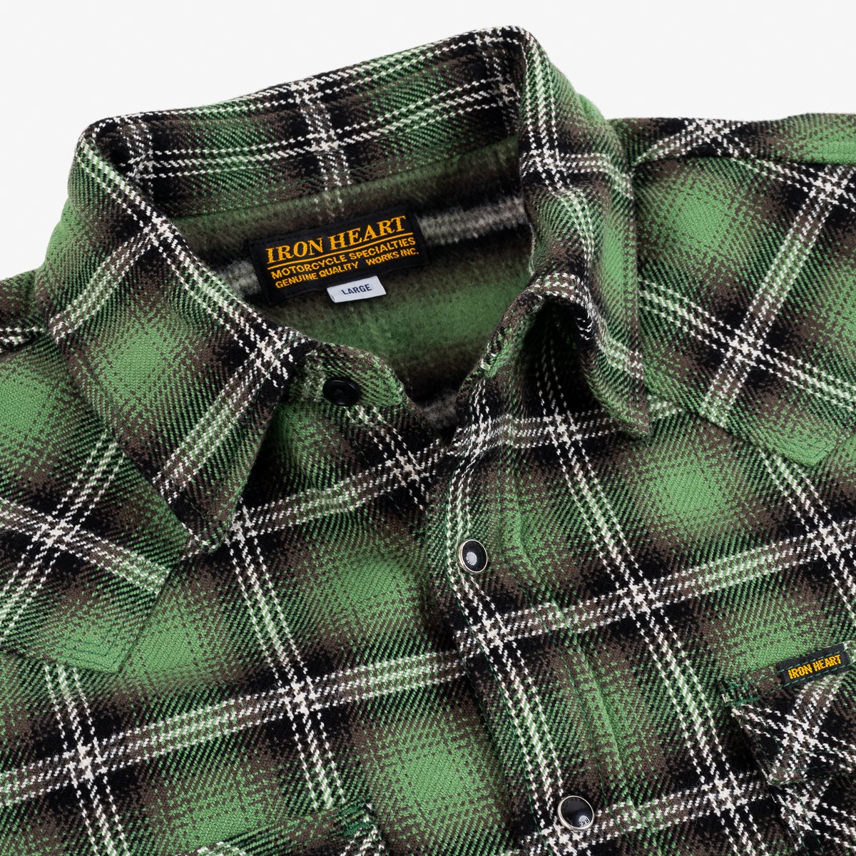 Iron Heart IHSH-405-GRN 12oz Ultra Heavy Flannel Check Western Shirt - Green