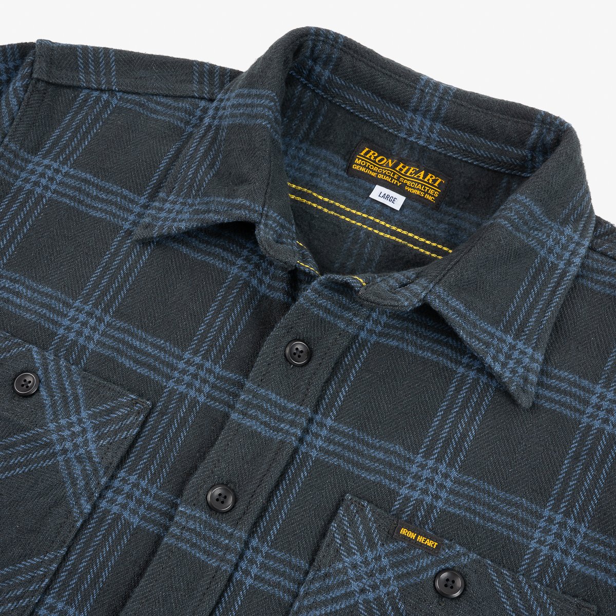 Iron Heart IHSH-408-BLK 12oz Slubby Heavy Flannel Check Work Shirt - Black