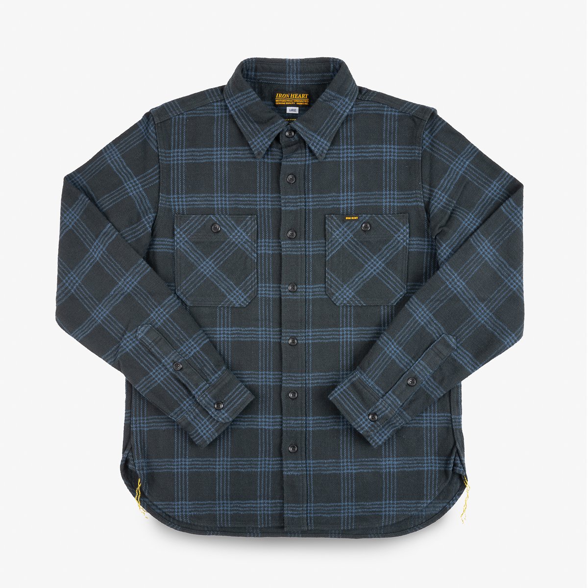 Iron Heart IHSH-408-BLK 12oz Slubby Heavy Flannel Check Work Shirt - Black