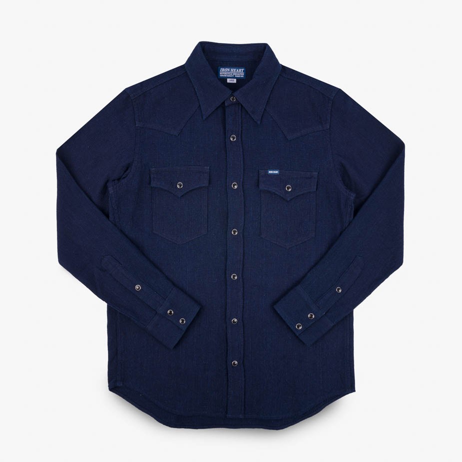 Iron Heart IHSH-413-IND 5oz Selvedge Dobby Cloth Western Shirt - Indigo