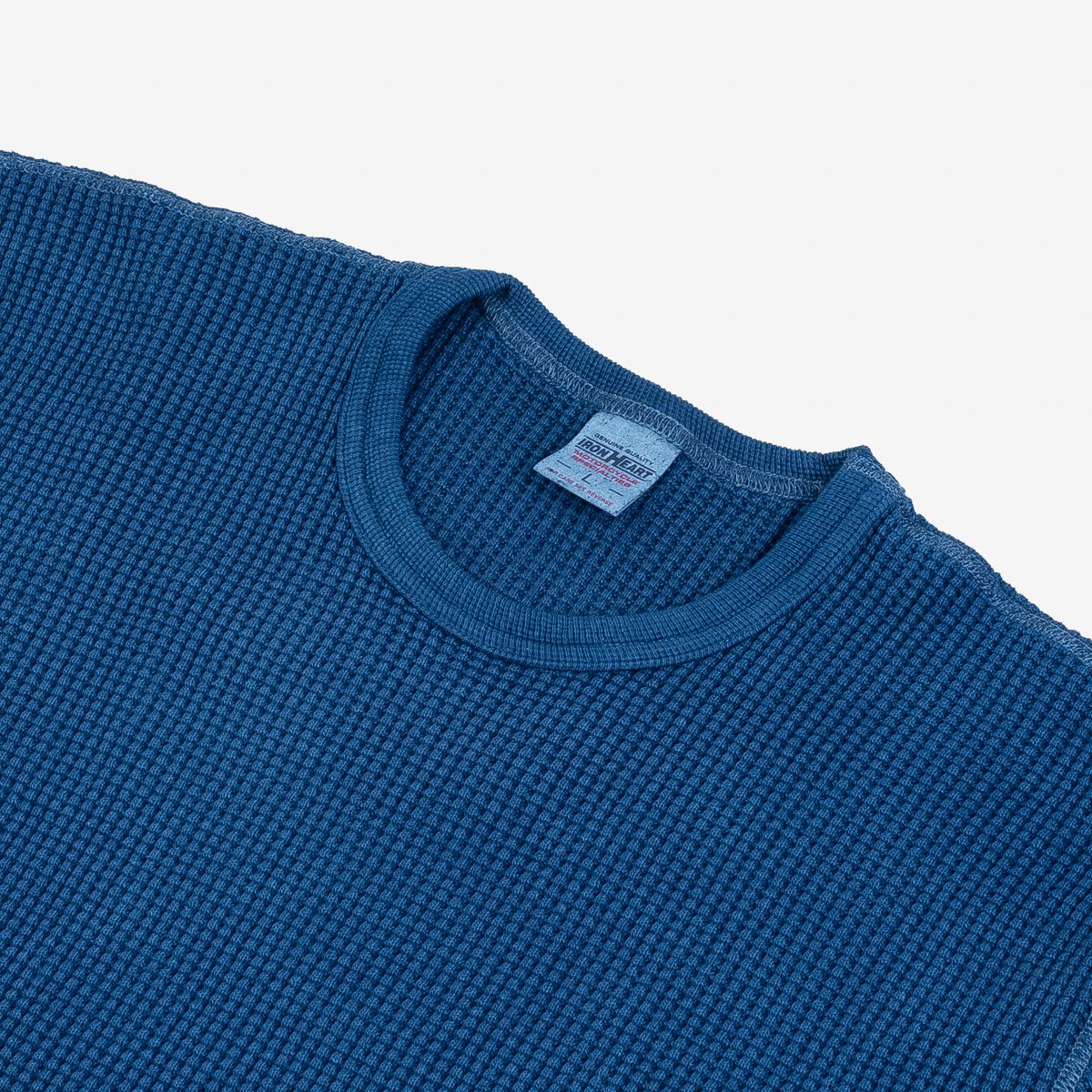 Iron Heart IHTL-1301-IND Waffle Knit Long Sleeved Crew Neck Thermal Top - Indigo Dyed