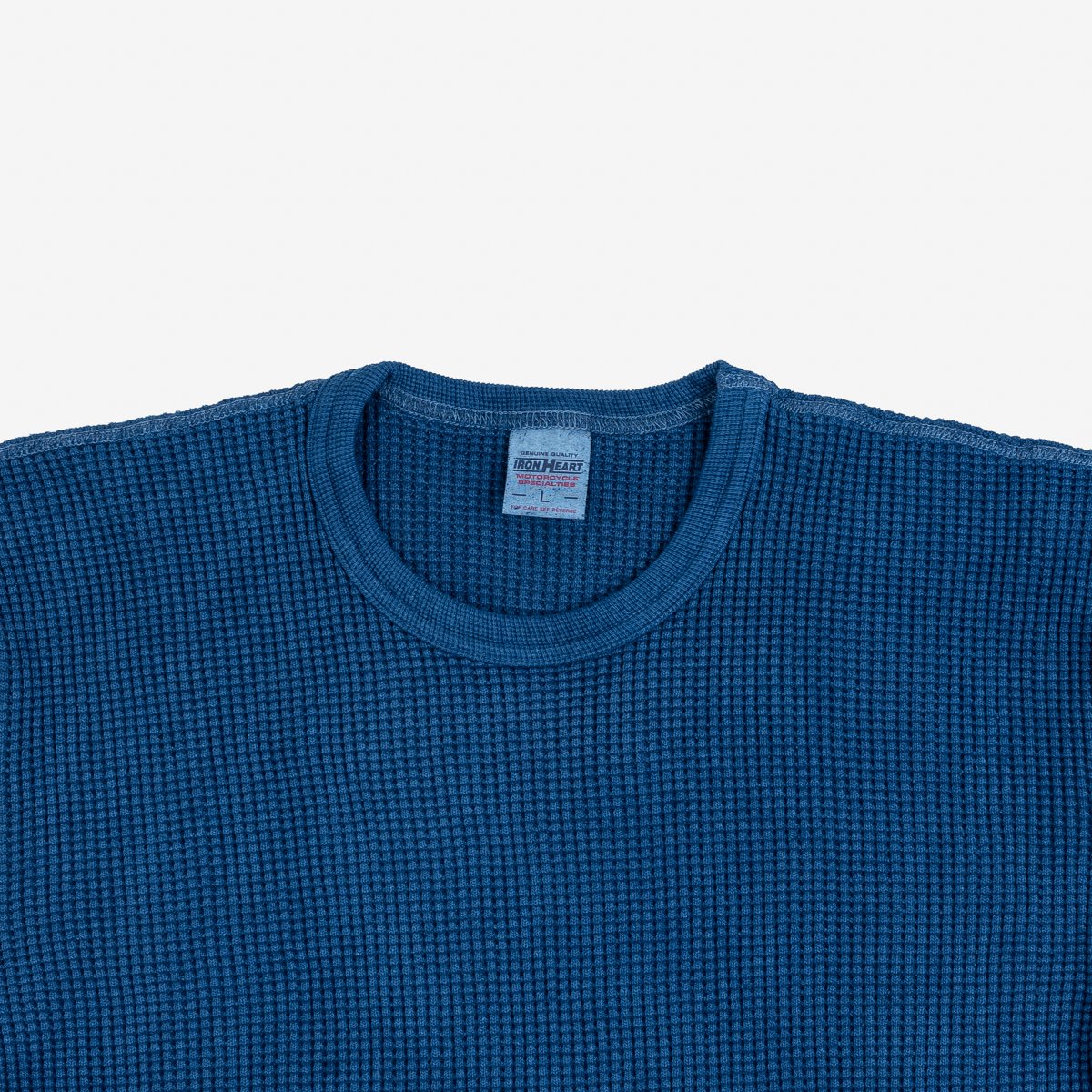 Iron Heart IHTL-1301-IND Waffle Knit Long Sleeved Crew Neck Thermal Top - Indigo Dyed