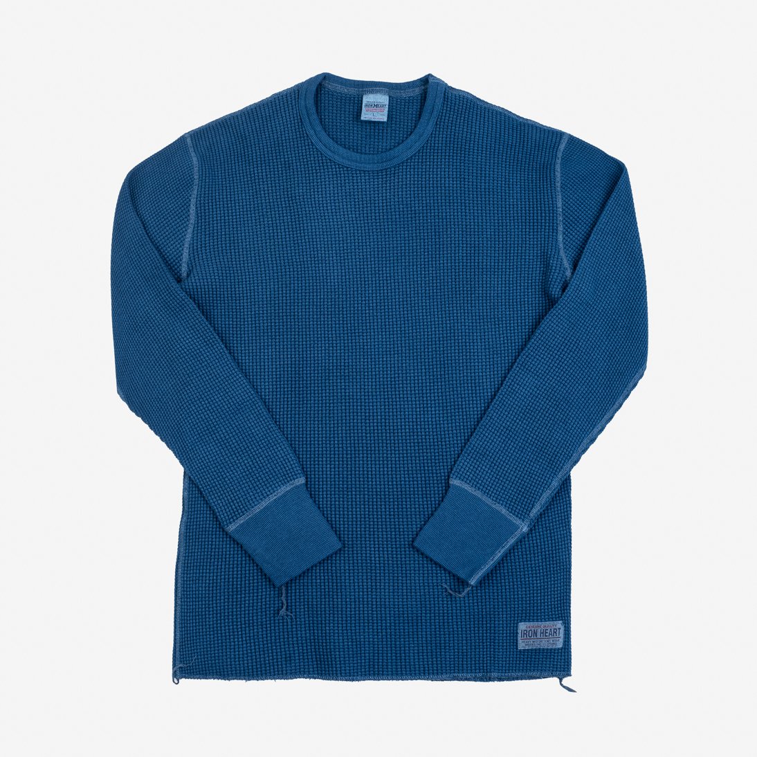 Iron Heart IHTL-1301-IND Waffle Knit Long Sleeved Crew Neck Thermal Top - Indigo Dyed