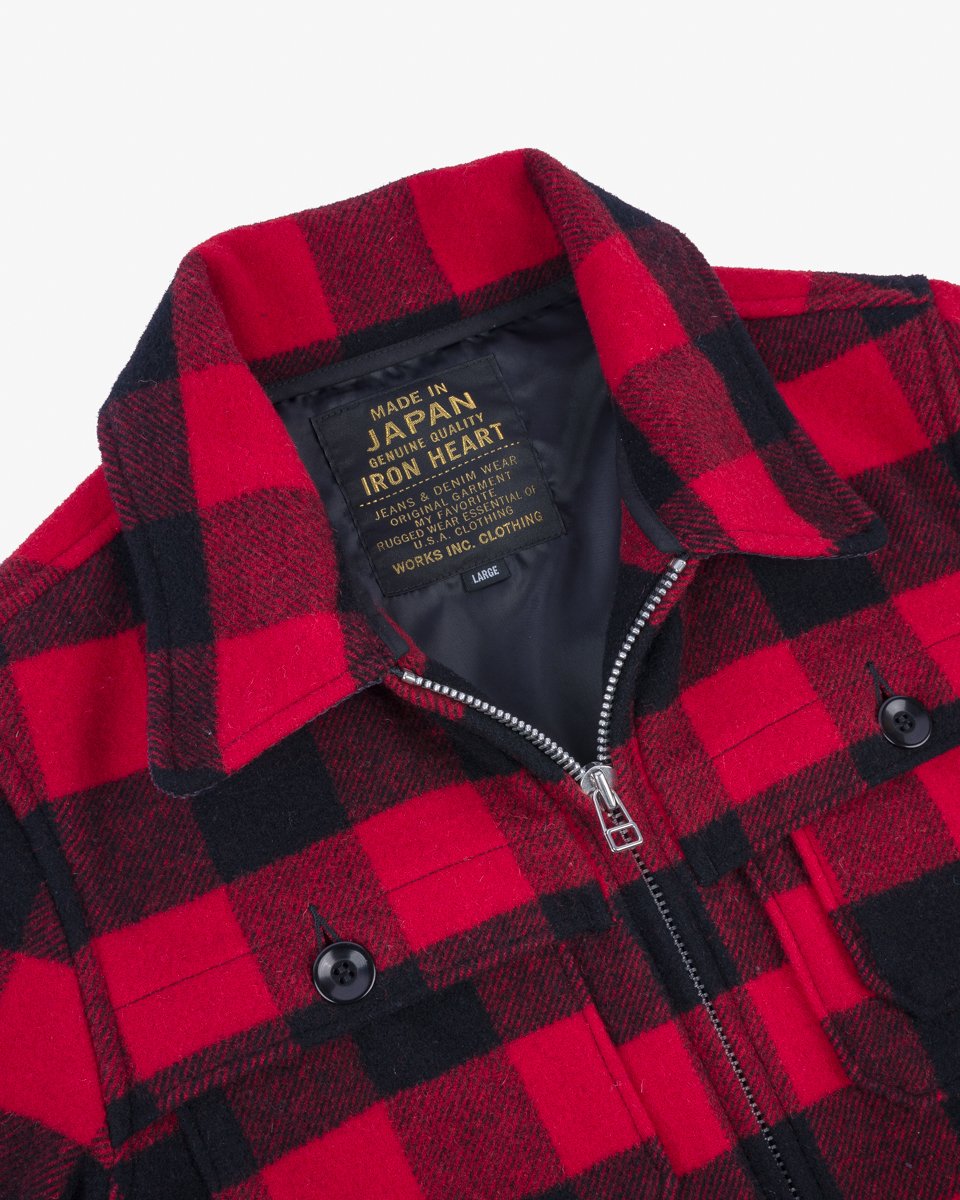 Iron Heart IHW-19-RED Wool Buffalo Check Hunting Jacket - Red