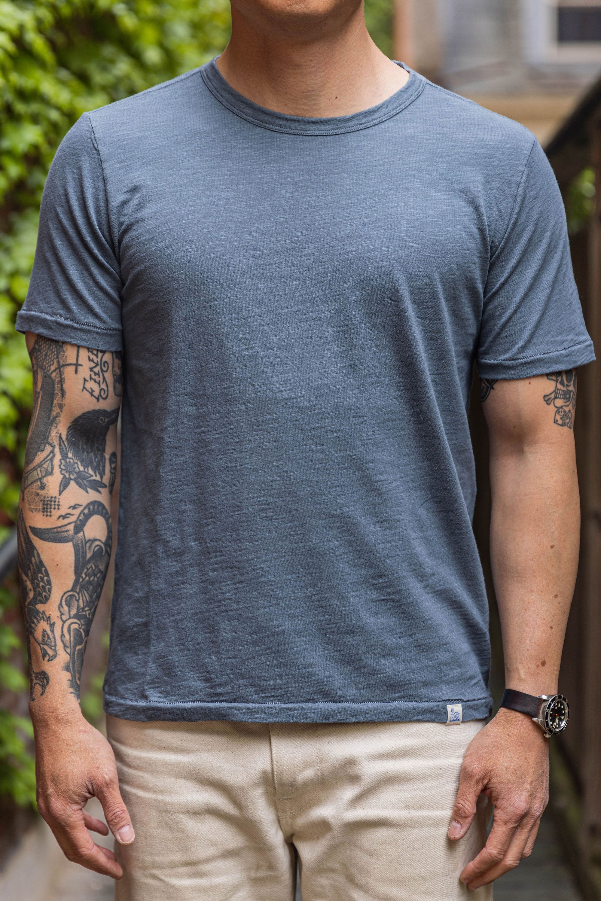 Merz b. Schwanen SCT04 Good Basics 5.8oz Relaxed Fit Pima Slub T-Shirt - Storm
