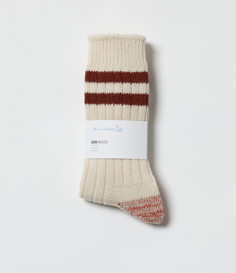 Merz b. Schwanen MW75 Extra Fine Merino Wool Socks - Nature/Dark Red