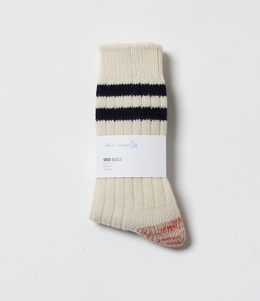 Merz b. Schwanen MW75 Extra Fine Merino Wool Socks - Nature/Ink