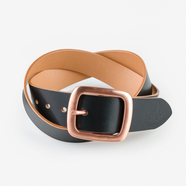 Leather black belt with a beautiful copper buckle 112 Signature Leather Belt - Black - Copper main image 4