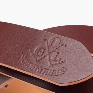 Obbi Good Label OGL Single Prong Garrison Buckle Leather Belt - Hand-Dyed Brown - Embossed logo on tip of belt