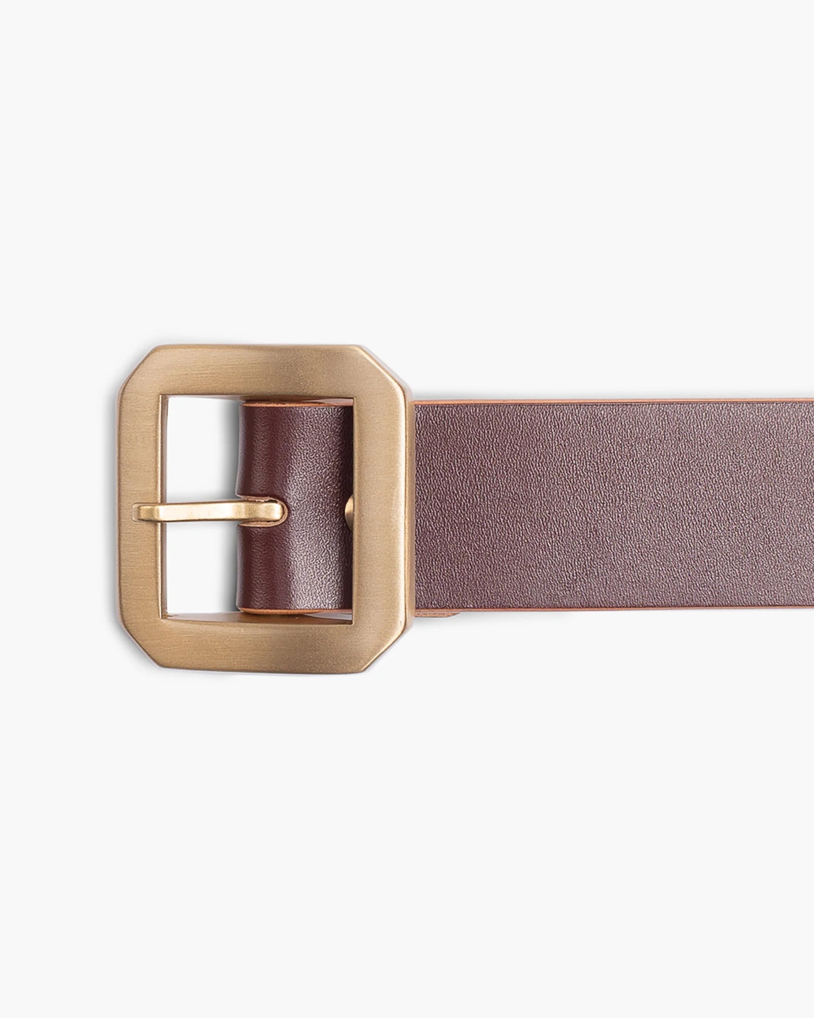 Obbi Good Label OGL Single Prong Garrison Buckle Leather Belt - Hand-Dyed Brown - Detail of top of buckle
