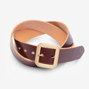 Obbi Good Label OGL Single Prong Garrison Buckle Leather Belt - Hand-Dyed Brown - Displayed on white background
