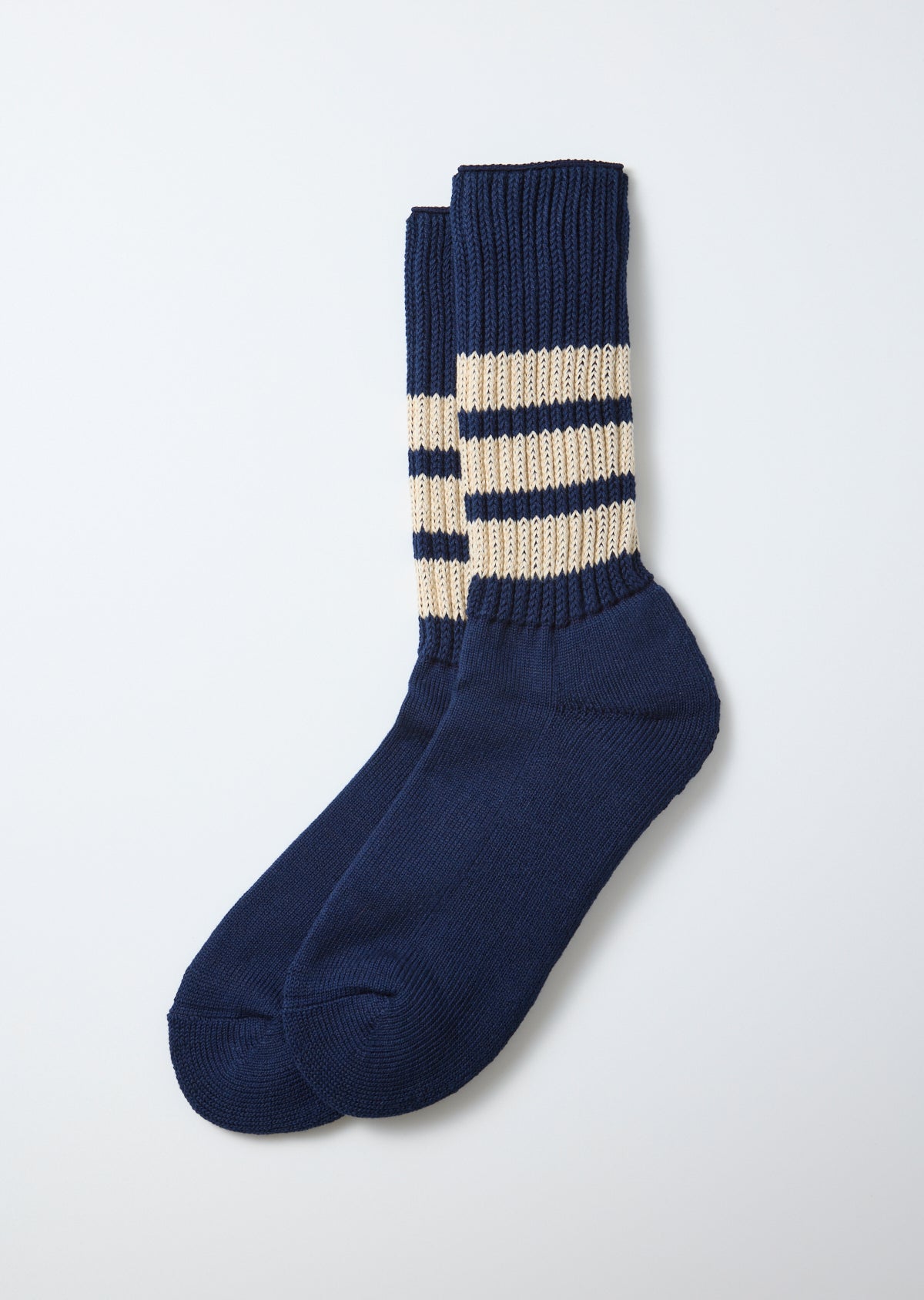 Rototo R1255-CC Coarse Ribbed Crew Socks - Dark Navy Ivory