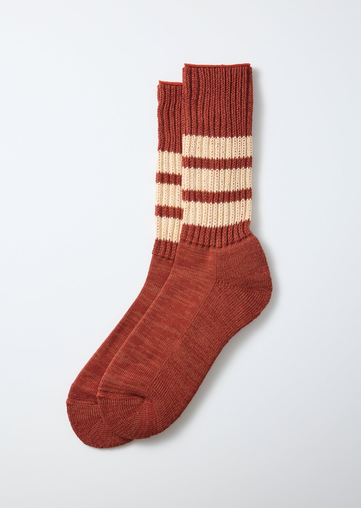 Rototo R1255-CC Coarse Ribbed Crew Socks - Red Cream