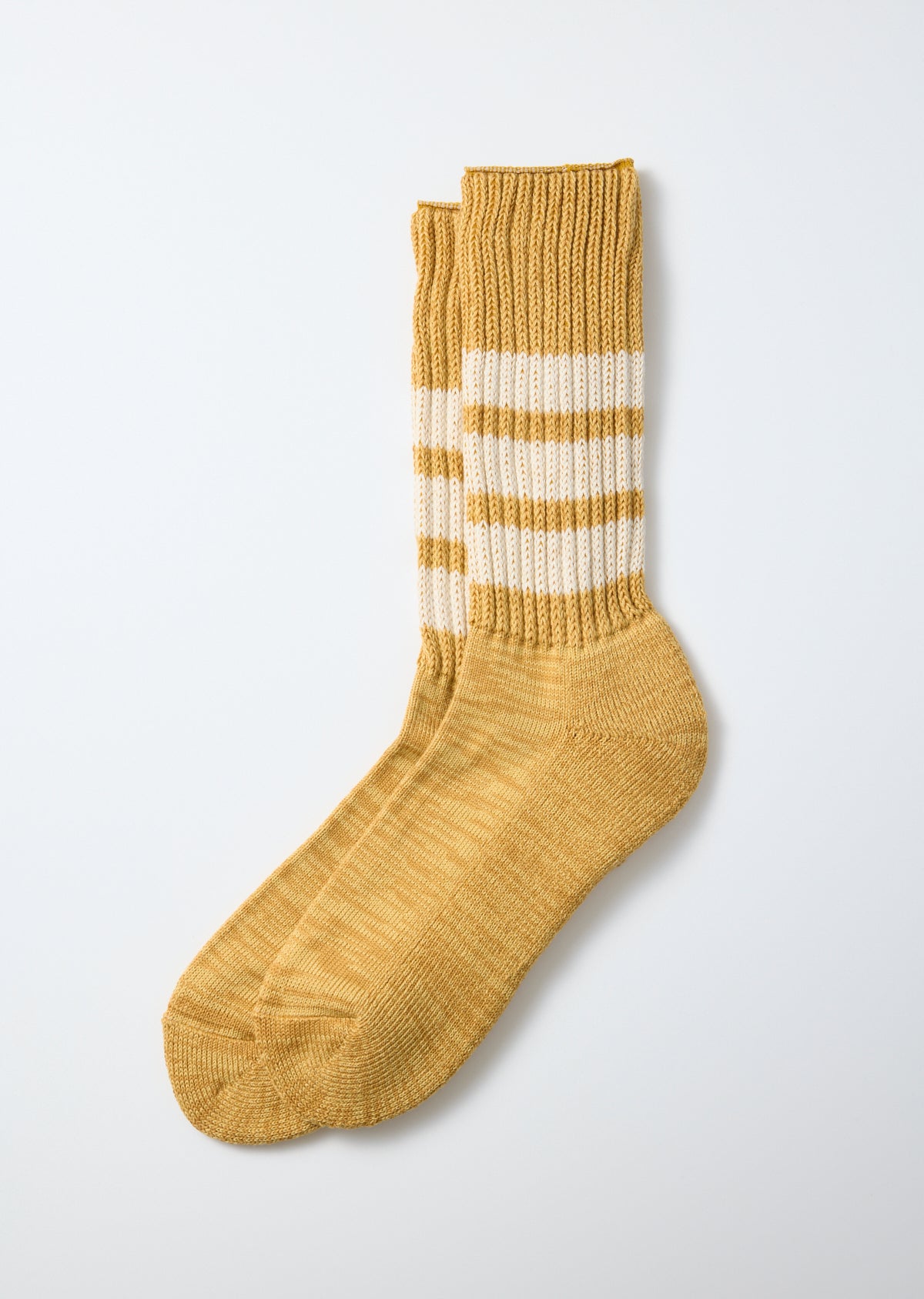 Rototo R1255-CC Coarse Ribbed Crew Socks - Yellow Ivory