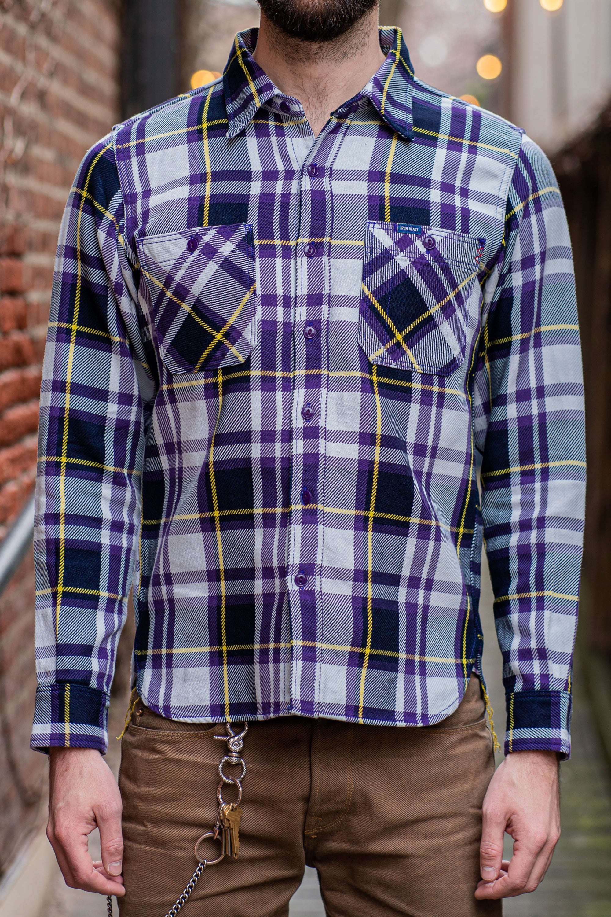Iron Heart IHSH-382-PUR 9oz Selvedge American Check Work Shirt Purple