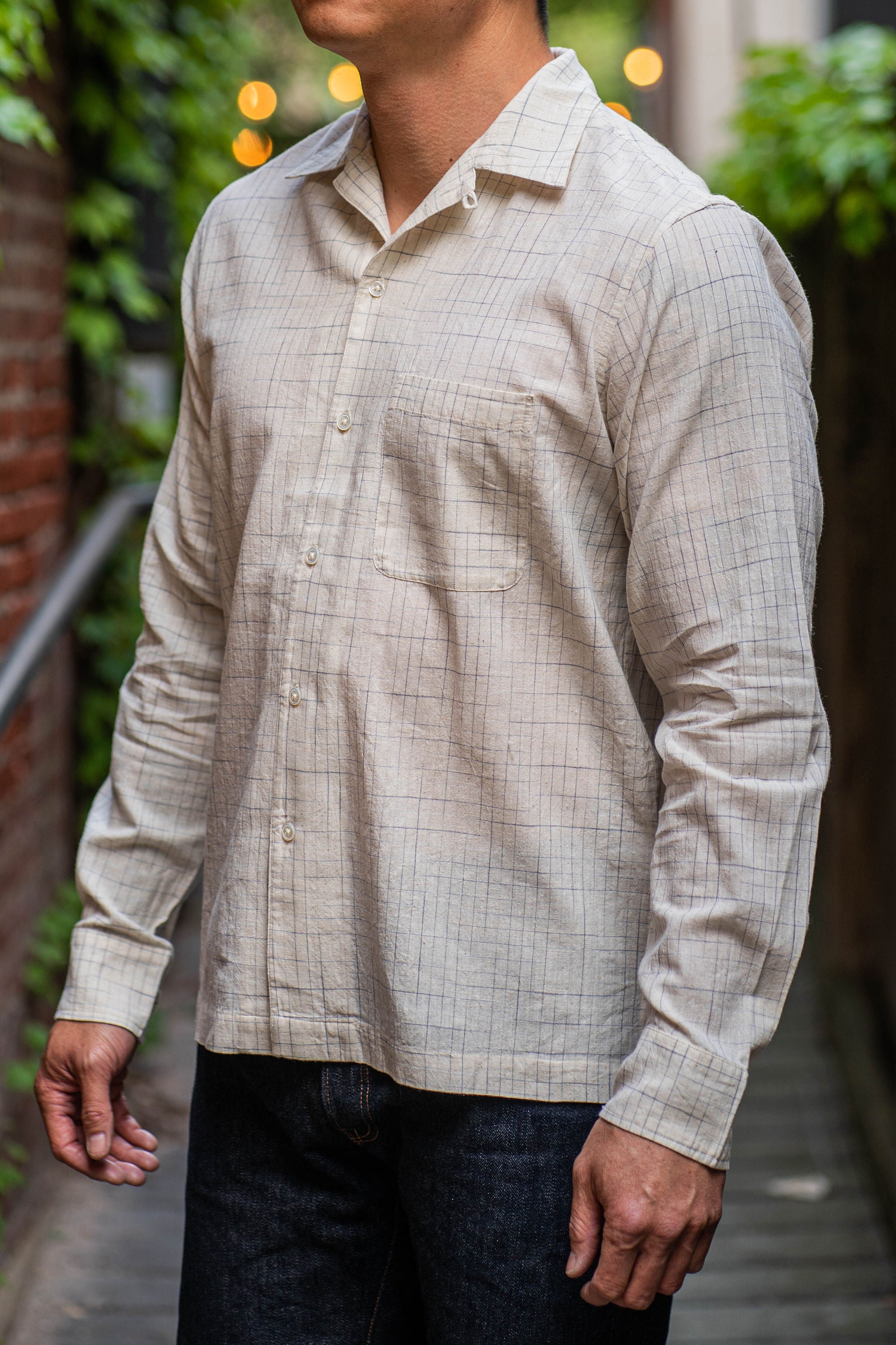 3sixteen Loop Collar Shirt - Natural Crosshatch