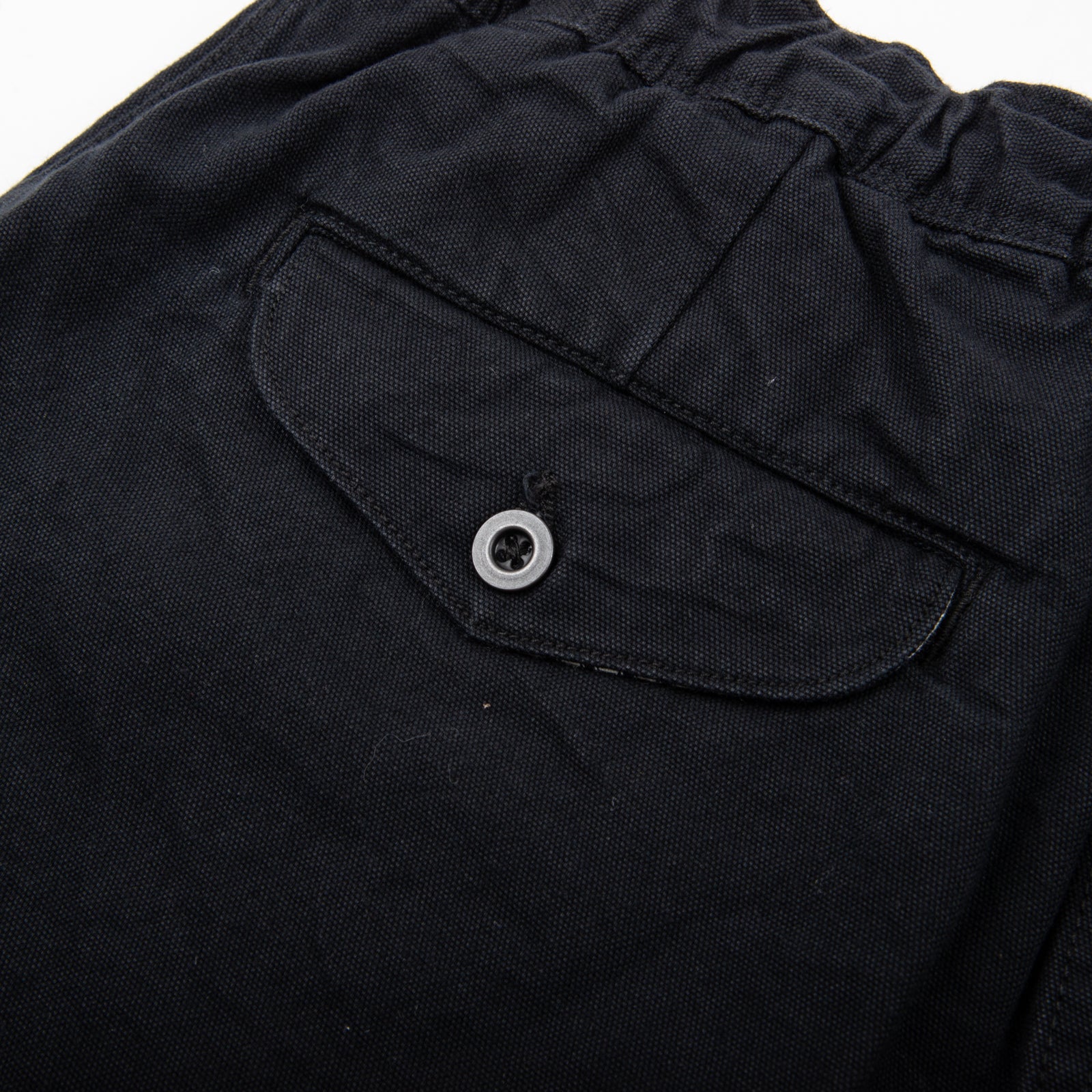 Freenote Cloth Deck Shorts - Black. detail shot of back pocket