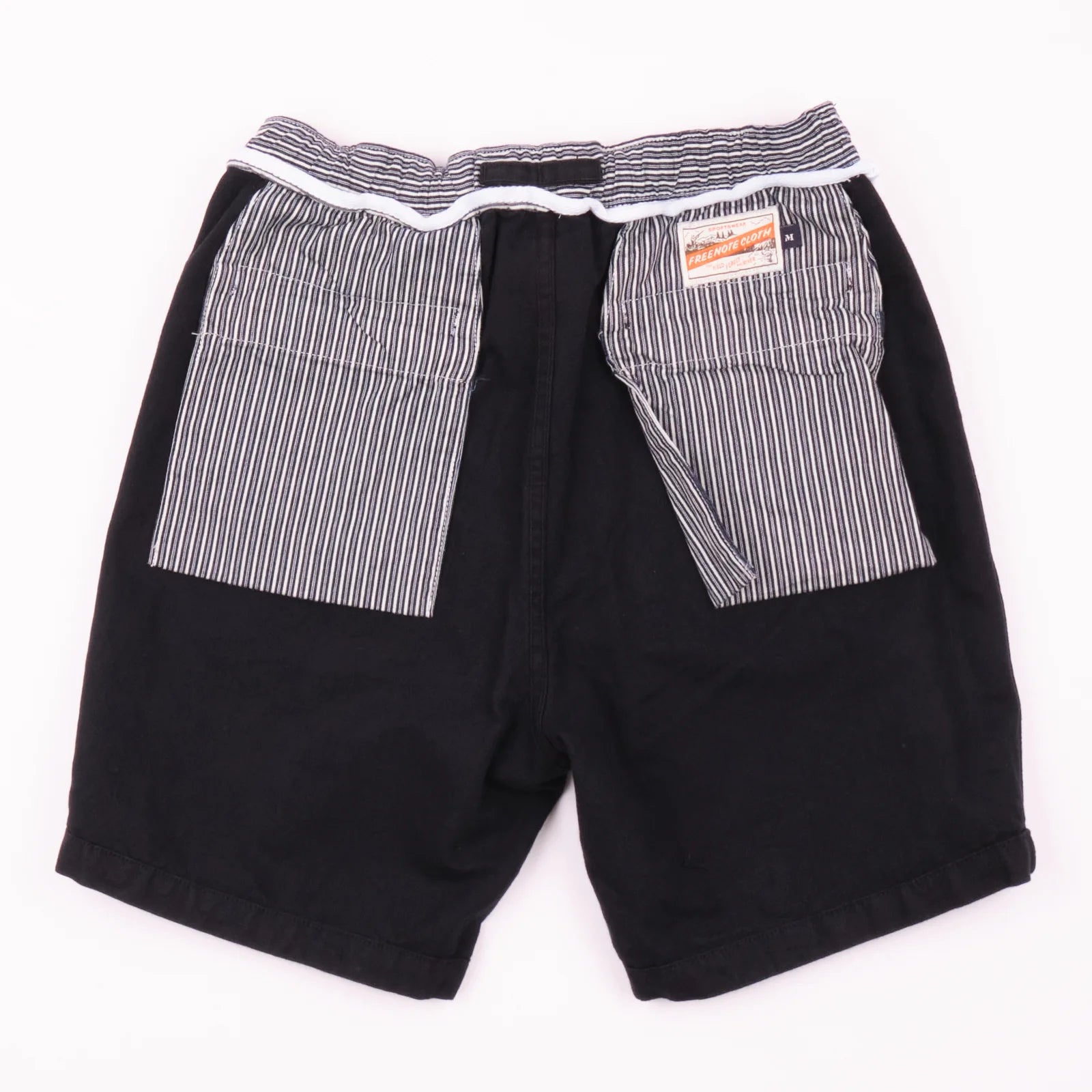 Freenote Cloth Deck Shorts - Black. laid on front inside out
