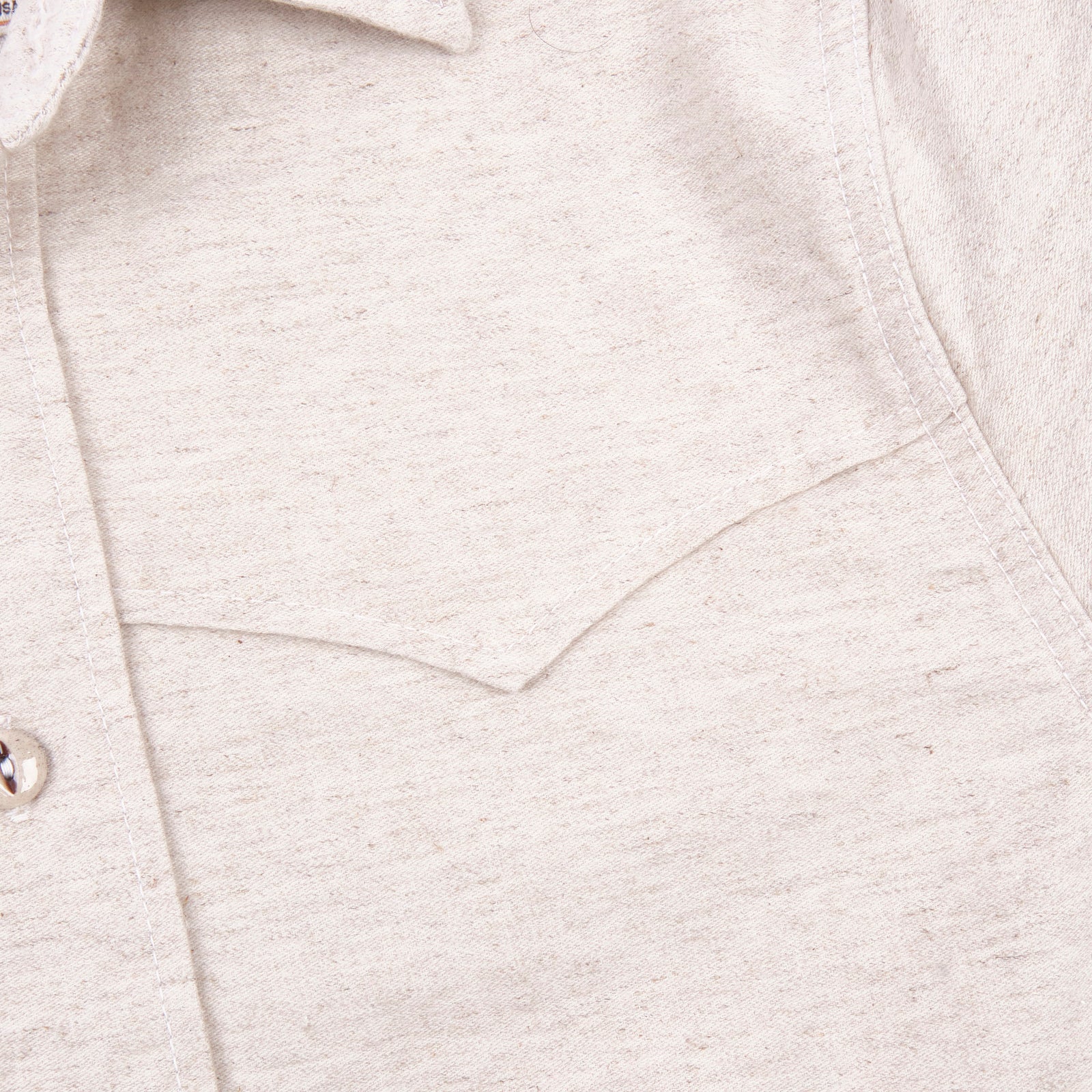 Freenote Cloth Huntsman - Natural Nep laid flat close up on front yoke