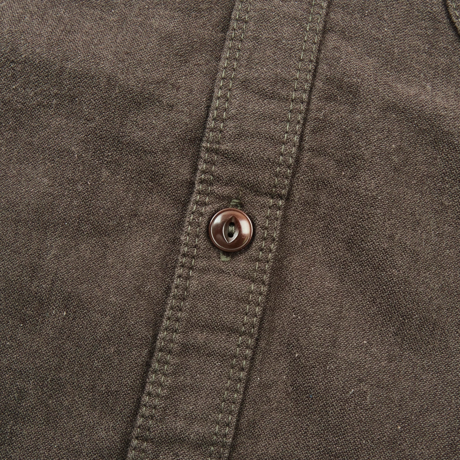 Wells shirt, laid flat, close up on buttons