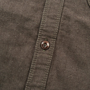 Wells shirt, laid flat, close up on buttons