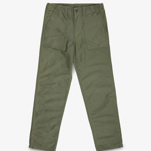 Olive fatigue pocket straight cut pants front view laying flat
