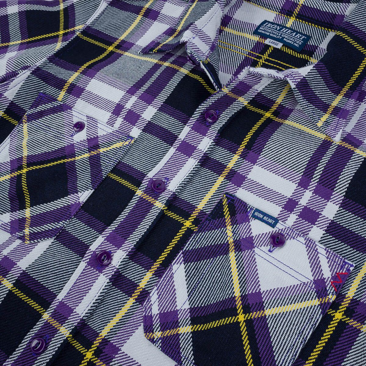 Iron Heart IHSH-382-PUR 9oz Selvedge American Check Work Shirt - Purple