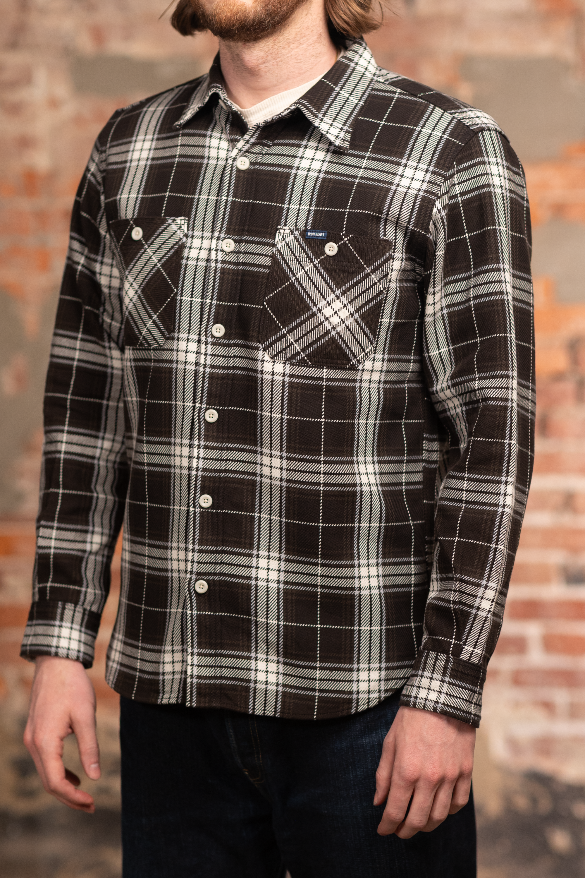 Iron Heart IHSH-441-BLK 9oz Selvedge Flannel Check Work Shirt - Black