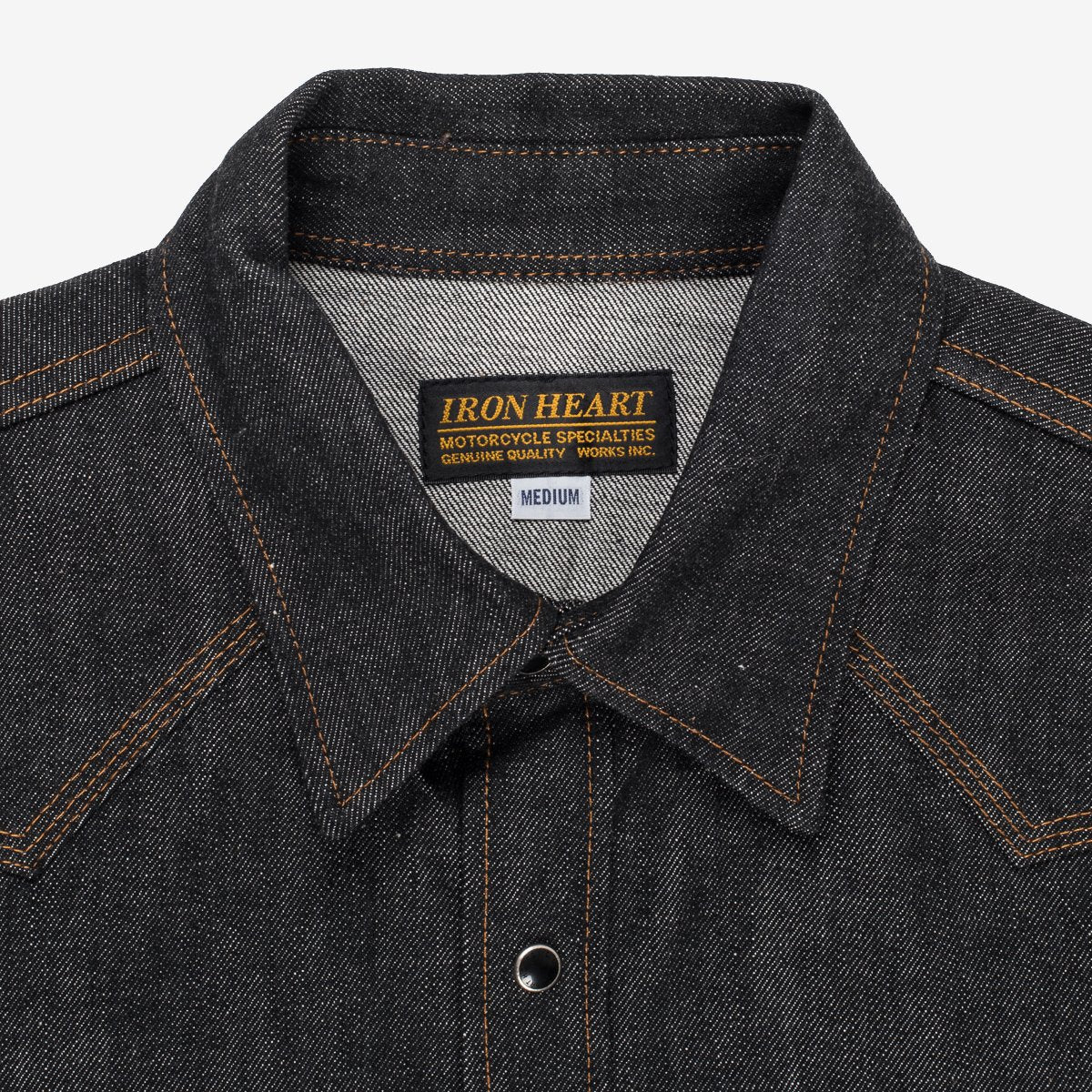 Iron Heart IHSH-33-BLK 12oz Selvedge Denim Western Shirt - Black
