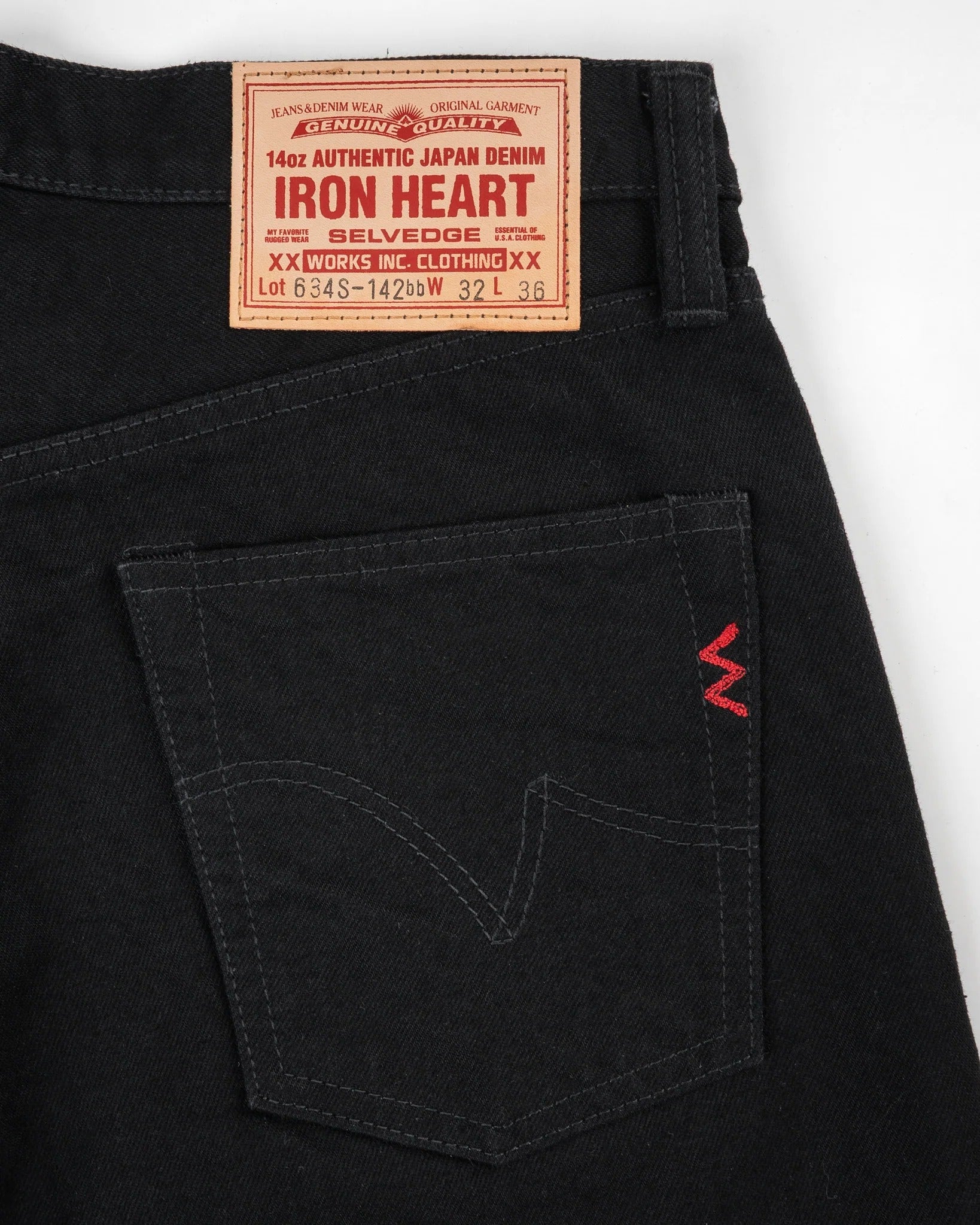 Iron Heart IH-634S-142bb 14oz Selvedge Denim Straight Cut Jeans - Black/Black